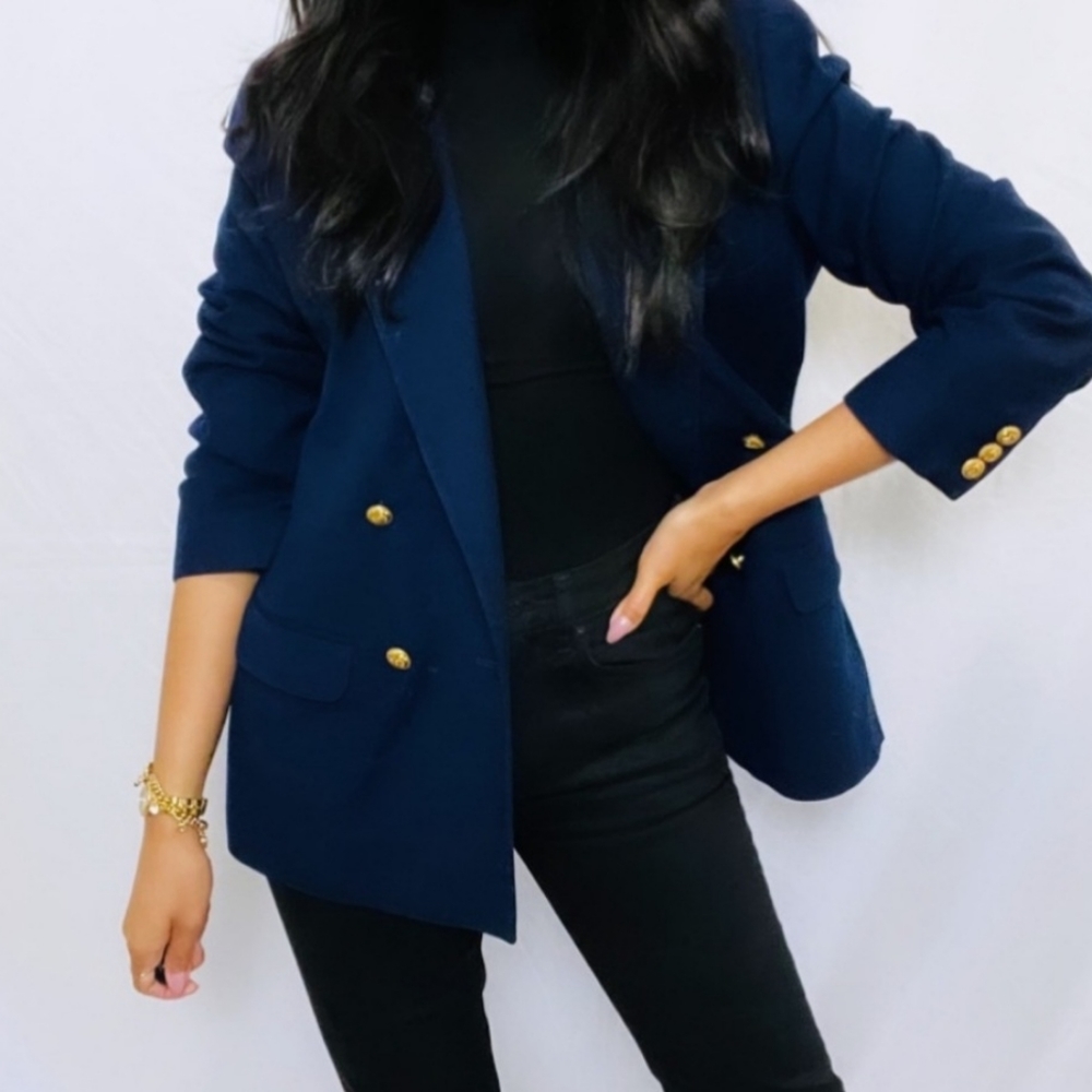 Lord & Taylor | Navy 100% Wool Double Breasted Blazer with Gold Buttons